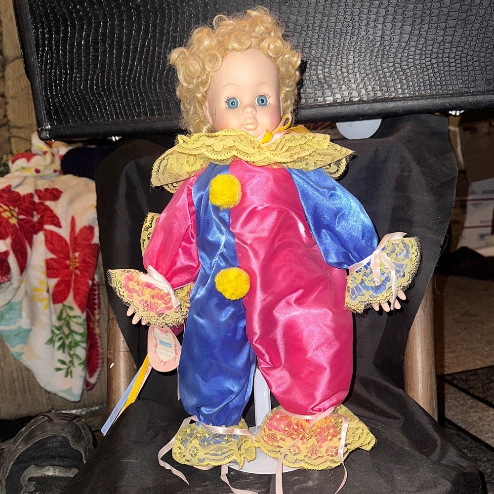 Charming Clown Doll with Pink and Blue Outfit